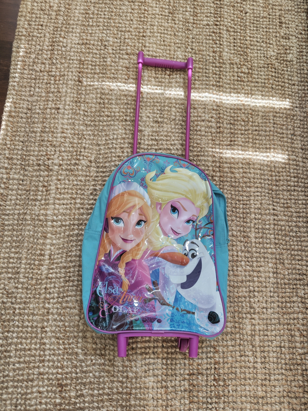 2013 Disney Frozen Rolling Backpack in Turquoise and Pink